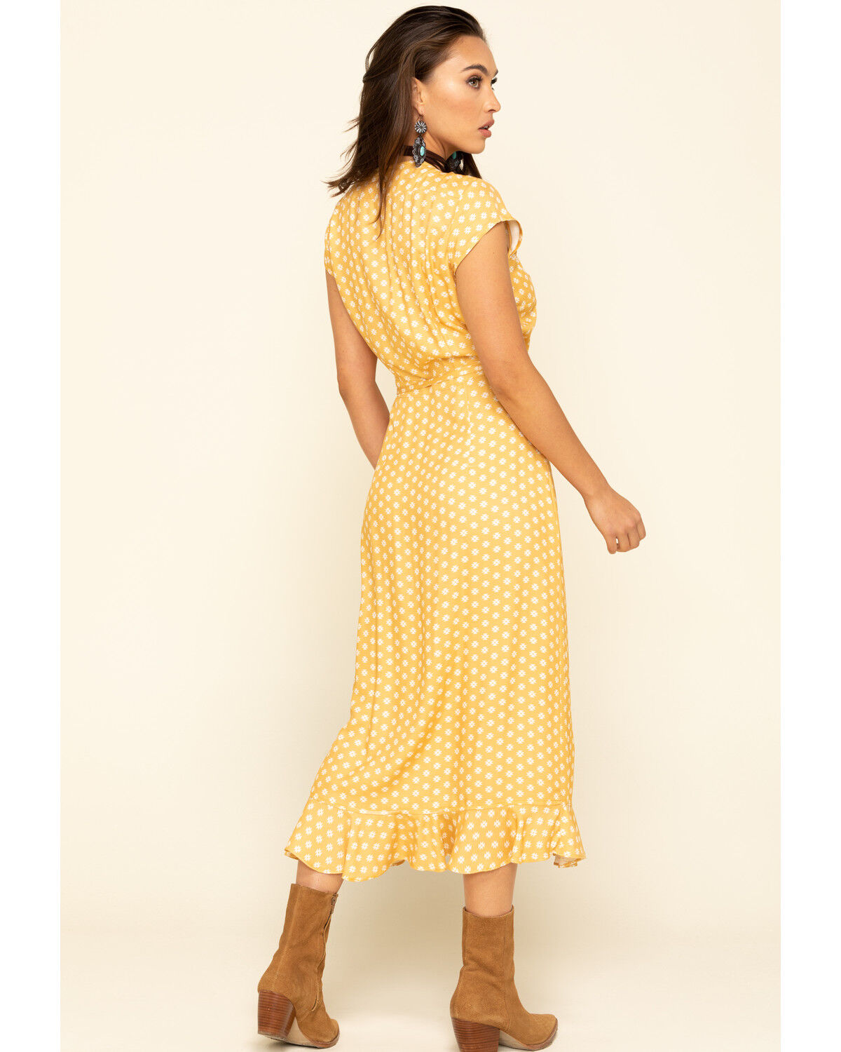 womens yellow wrap dress