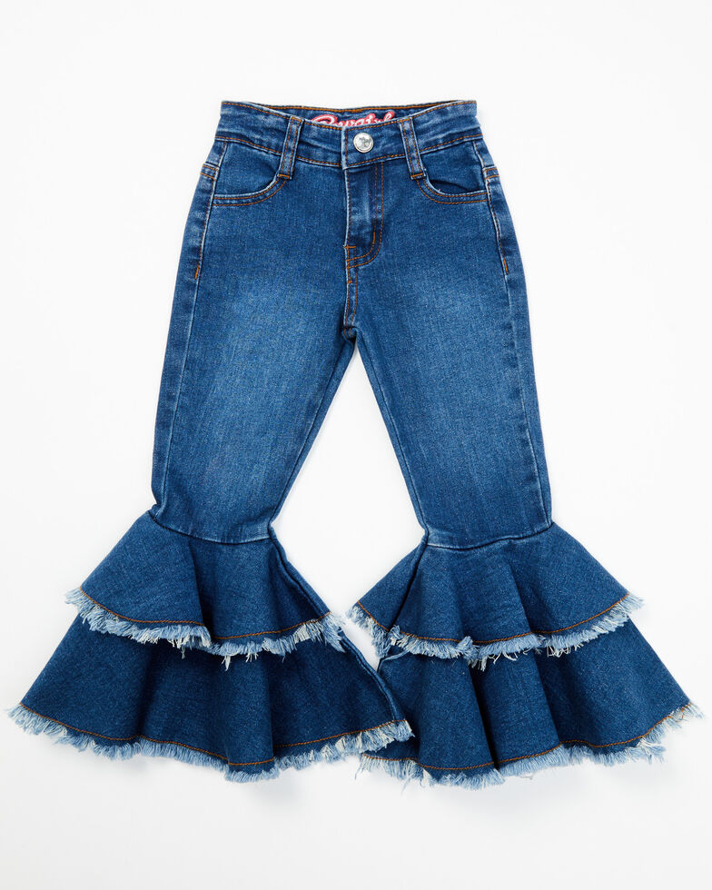Cowboy Hardware Toddler-Girls' Double Ruffle Flare Jeans, Blue, hi-res