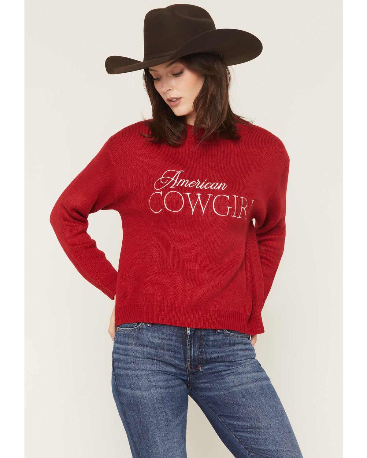 Baevely Women's American Cowgirl Sweater, Red, hi-res