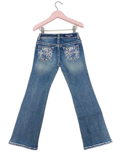 Image #1 - Grace in LA Little Girls' Medium Wash Horseshoe Cross Bootcut Jeans , Medium Wash, hi-res