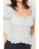 Image #3 - Ash & Violet Women's Ditsy Floral Smocked Short Sleeve Shirt, Blue, hi-res