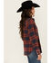Image #2 - Shyanne Women's Embellished Plaid Print Long Sleeve Snap Western Shirt, Navy, hi-res