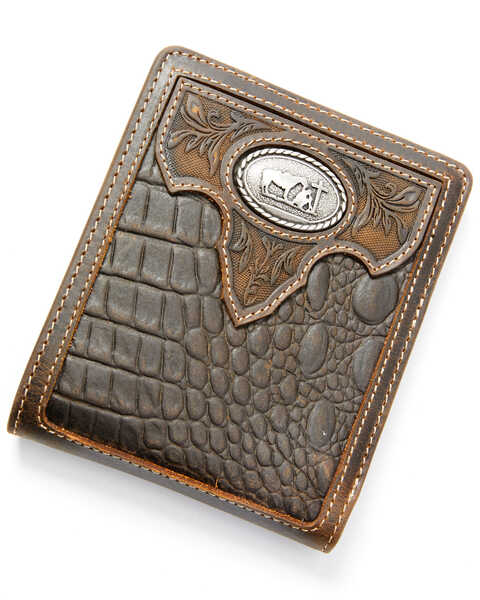 Cody James Men's Croc Embossed Bifold Wallet, Chocolate, hi-res