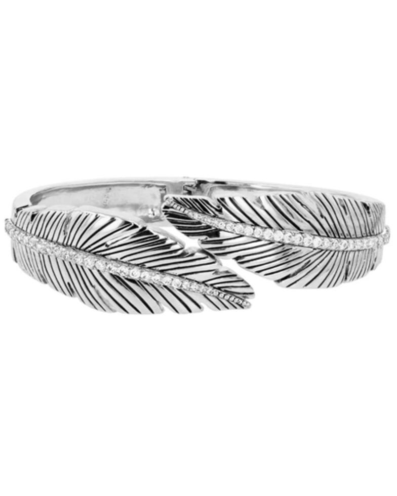 Montana Silversmiths Women's Wrapped Within Crystal Feather Bracelet, Silver, hi-res