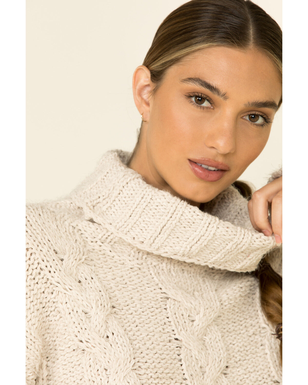 Image #3 - POL Women's Ivory Cable Knit Turtleneck Sweater , , hi-res