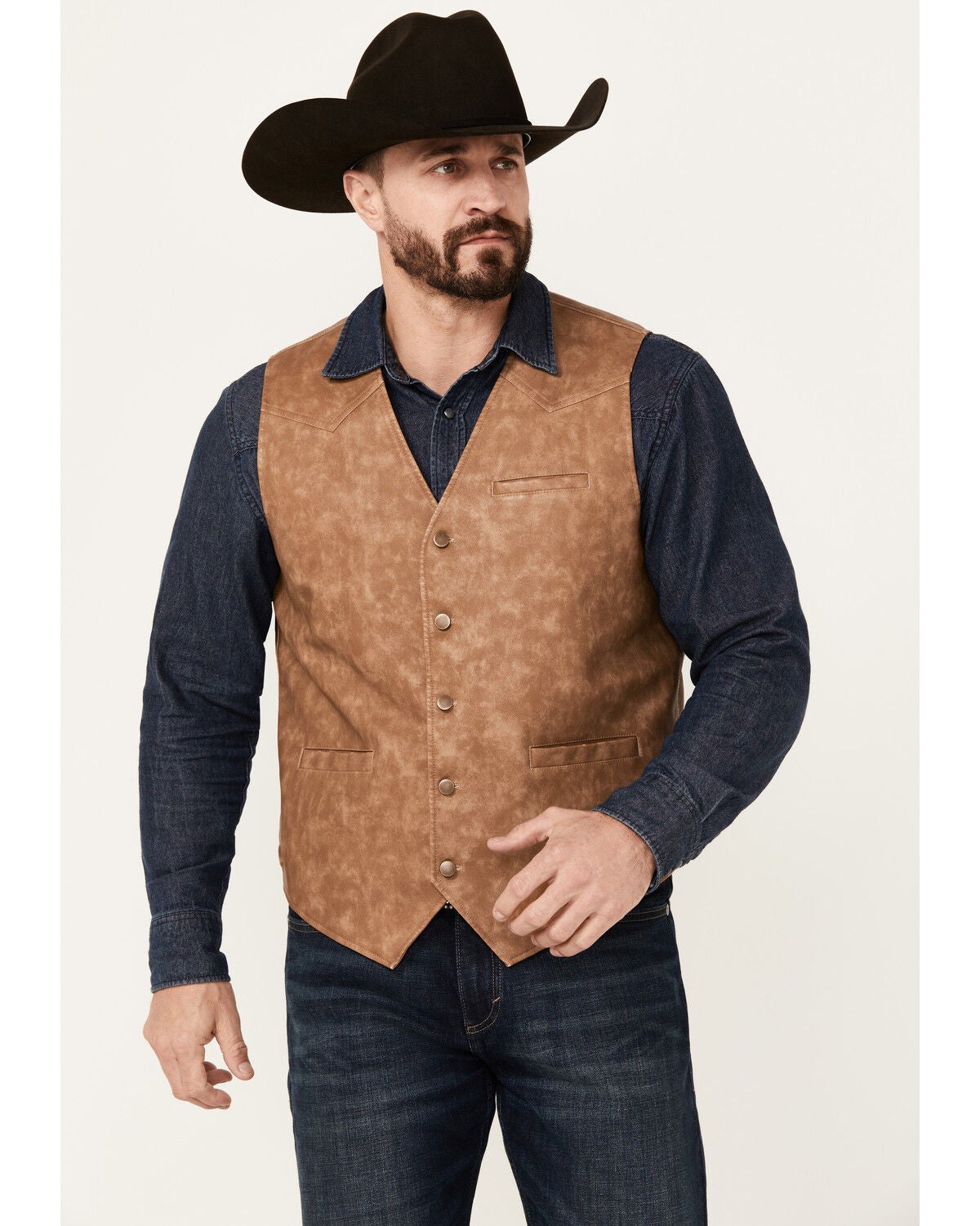 Cody James Men's Hoof Print Faux Leather Vest, Tan, hi-res