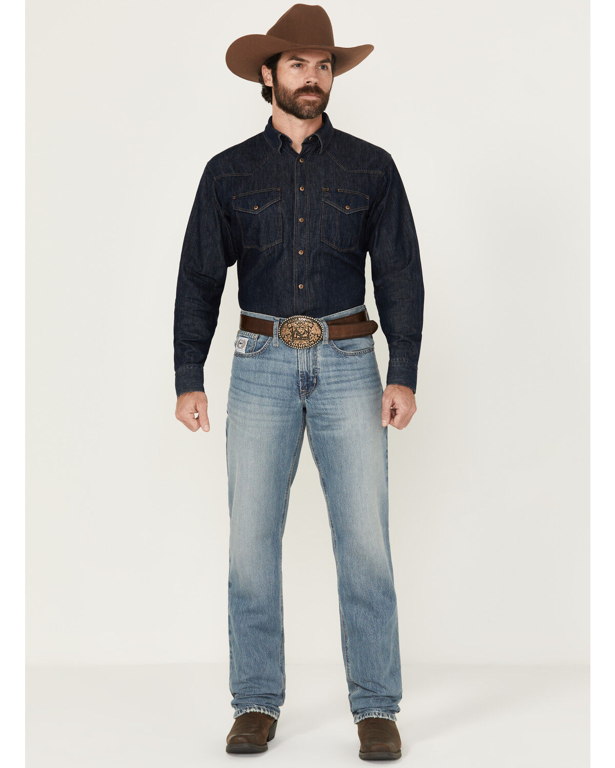 Image #1 - Cinch Men's White Label Medium Wash Relaxed Straight Rigid Denim Jeans, Indigo, hi-res