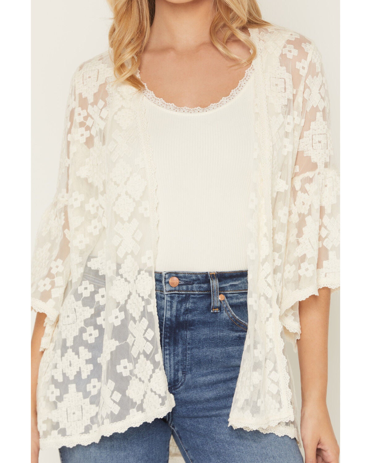 Image #4 - Shyanne Women's Hester Lace Flutter Sleeve Kimono, Black, hi-res