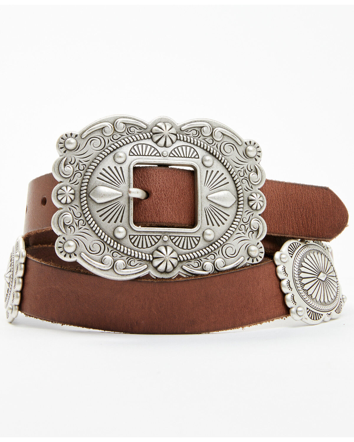 Image #2 - Shyanne Women's Sloane Concho Leather Belt, Brown, hi-res