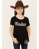 Image #1 - Cowgirl Hardware Girls' Rodeo Fringe Short Sleeve Tee , Black, hi-res