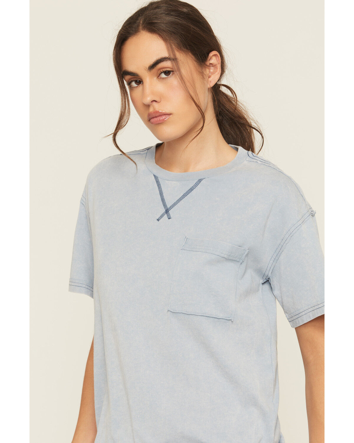 Image #2 - Cleo & Wolf Women's Boyfriend Short Sleeve Pocket Tee, Light Blue, hi-res