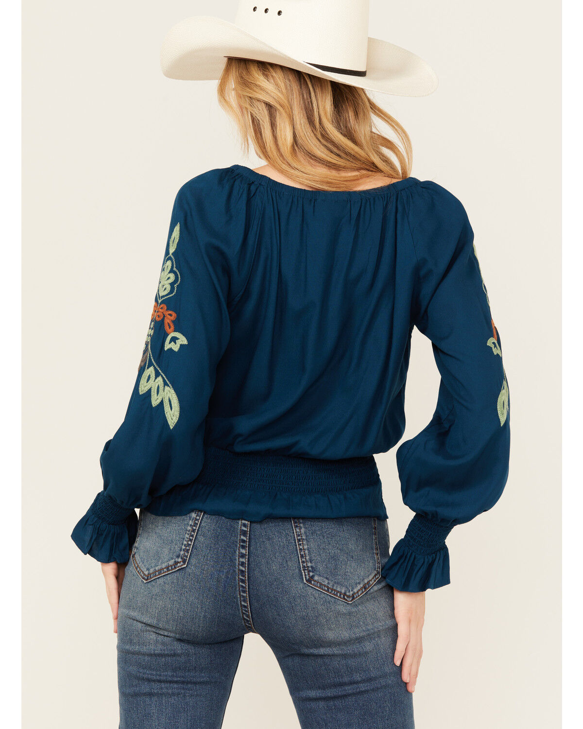 Image #4 - Shyanne Women's Challis Embroidered Long Sleeve Blouse, Dark Blue, hi-res