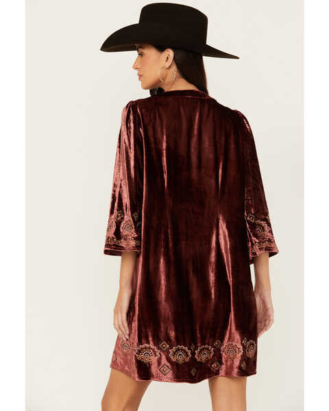 Image #4 - Shyanne Women's Velvet Beaded Dress, Dark Red, hi-res