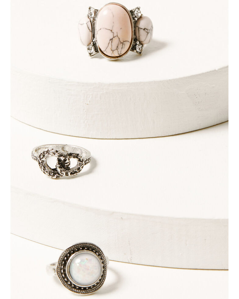 Prime Time Jewelry Women's Pink Marble & Silver Statement Ring Set, Silver, hi-res