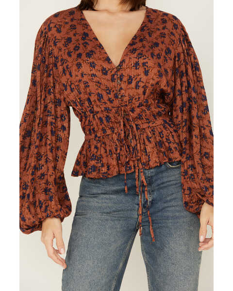 Image #3 - Jen's Pirate Booty Women's Floral Print Long Sleeve Wildflower Tarot Top, Rust Copper, hi-res