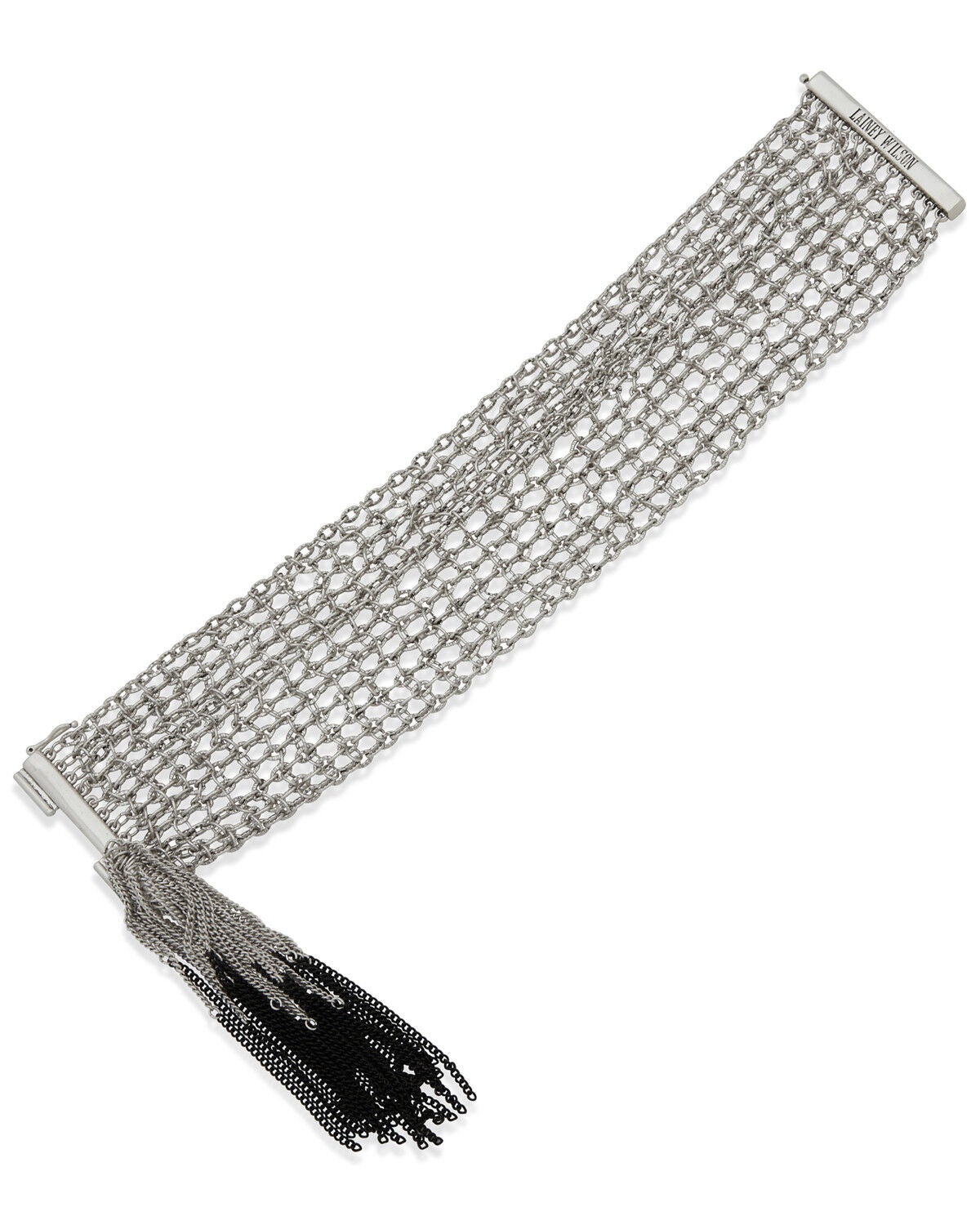 Lainey Wilson Women's Wide Chain Tassel Flex Bracelet, Silver, hi-res