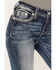 Image #4 - Miss Me Women's Medium Wash Mid Rise Embroidered Paisley Distressed Bootcut Jeans - Long, Dark Blue, hi-res