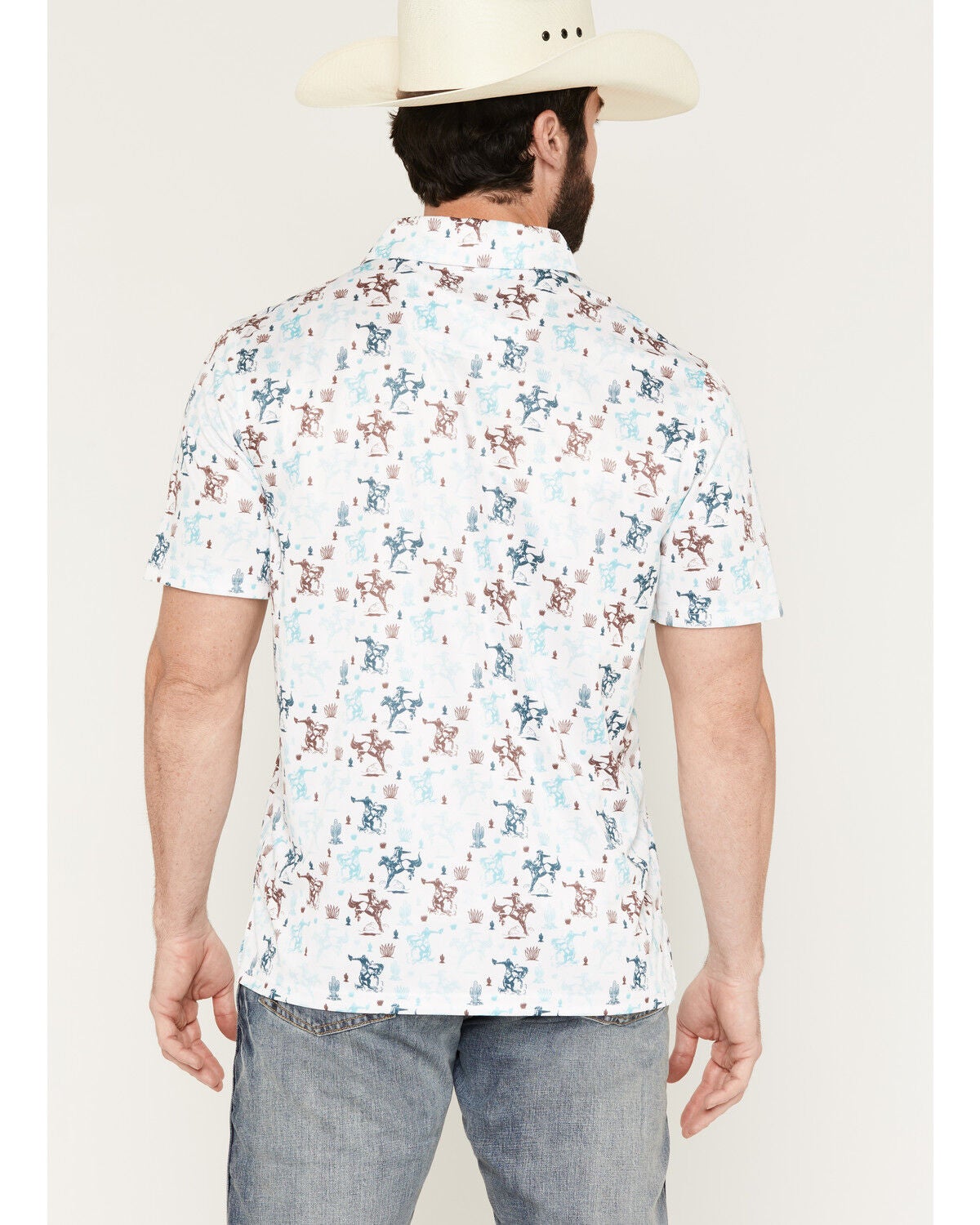Image #4 - Panhandle Slim Men's Western Conversation Short Sleeve Snap Performance Polo Shirt, White, hi-res