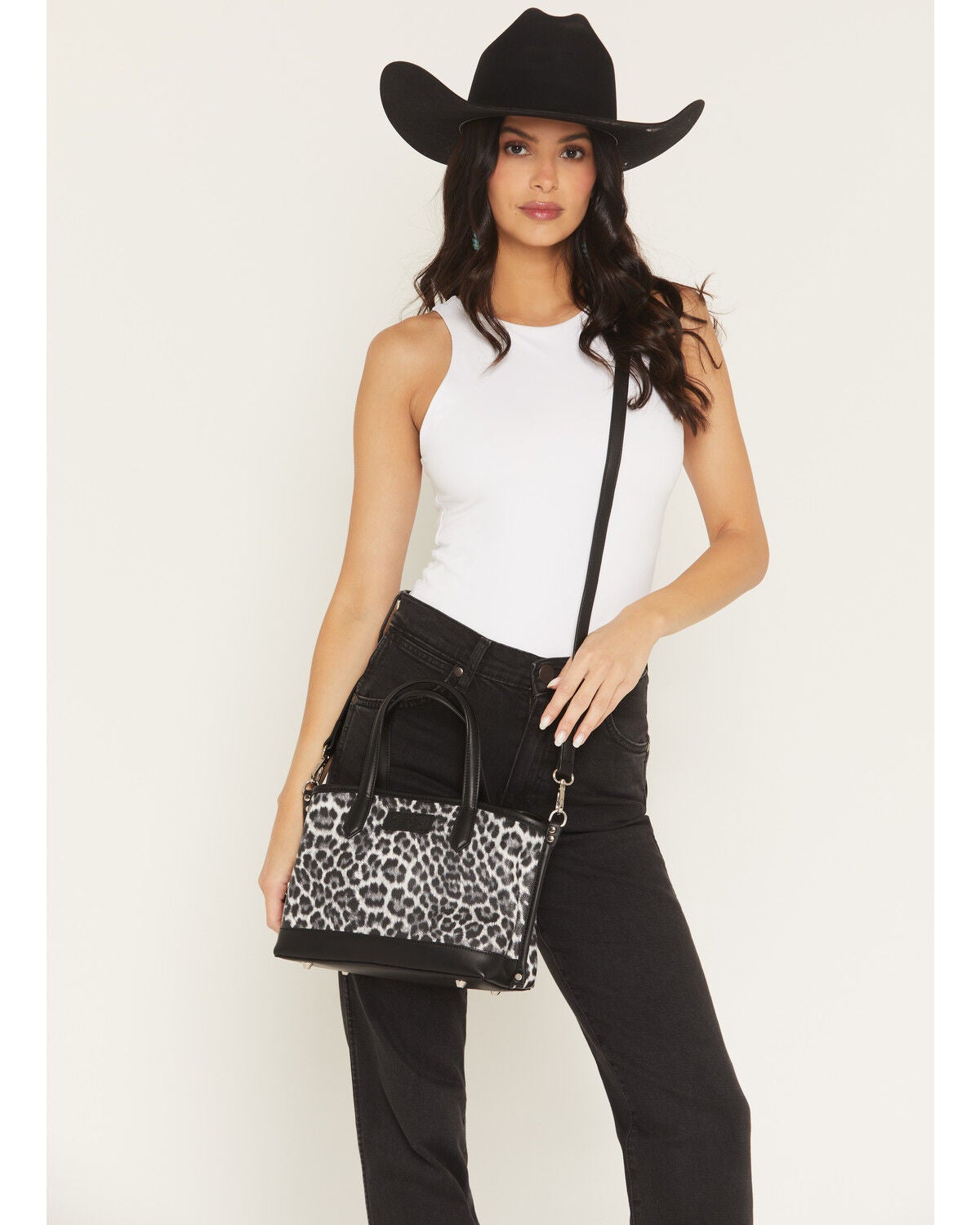 Image #1 - Wrangler Women's Boot Barn Exclusive Leopard Print Handbag, Black, hi-res