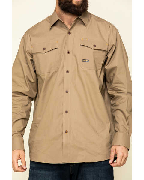 Ariat Men's Khaki Rebar Made Tough Durastretch Long Sleeve Work Shirt - Tall , Beige/khaki, hi-res