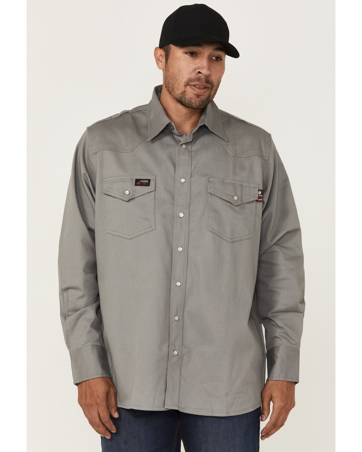 LOHEN BIG PATCH POCKET SHIRT グレー Forge Workwear Men's FR Solid Long Sleeve Snap Work Shirt | Sheplers