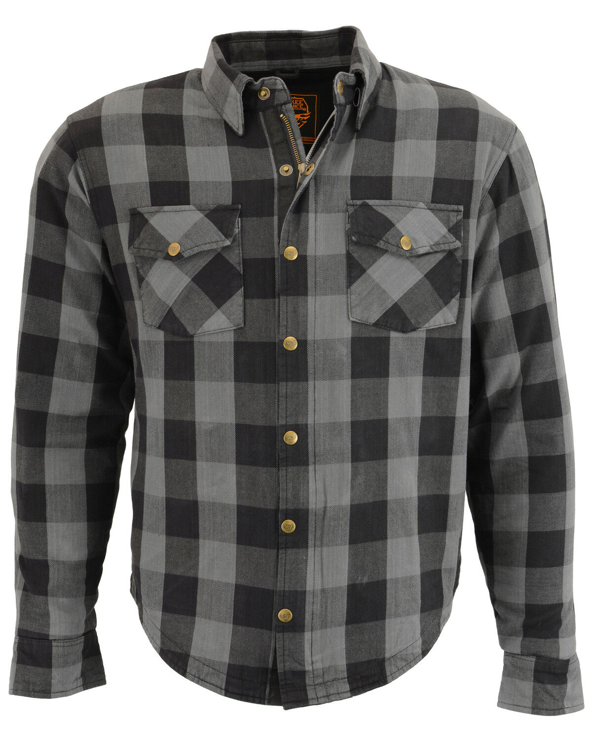 Image #1 - Milwaukee Performance Men's Aramid Checkered Plaid Biker Shirt, Dark Grey, hi-res