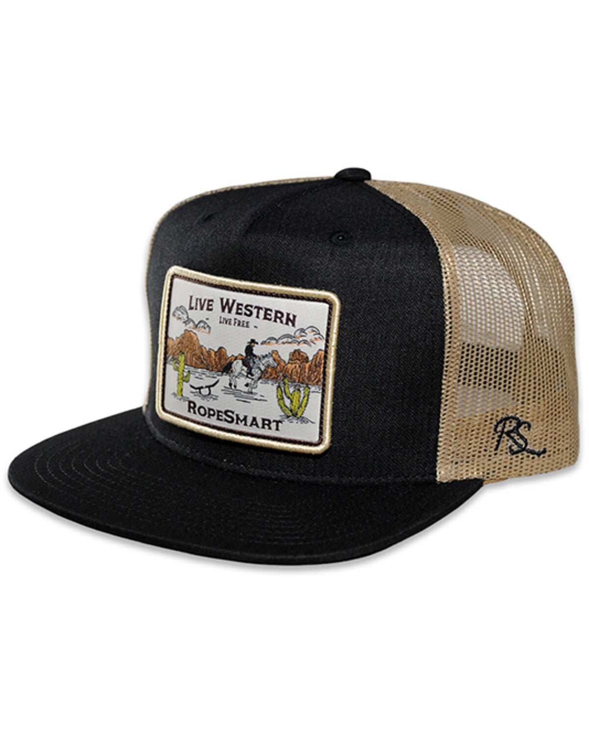 RopeSmart Men's Cowboy Patch Ball Cap, Black, hi-res