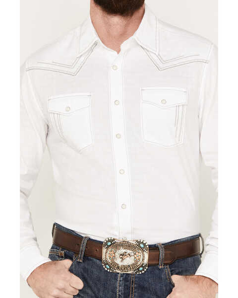Image #3 - Wrangler Men's Rock 47 Long Sleeve Western Pearl Snap Shirt, White, hi-res