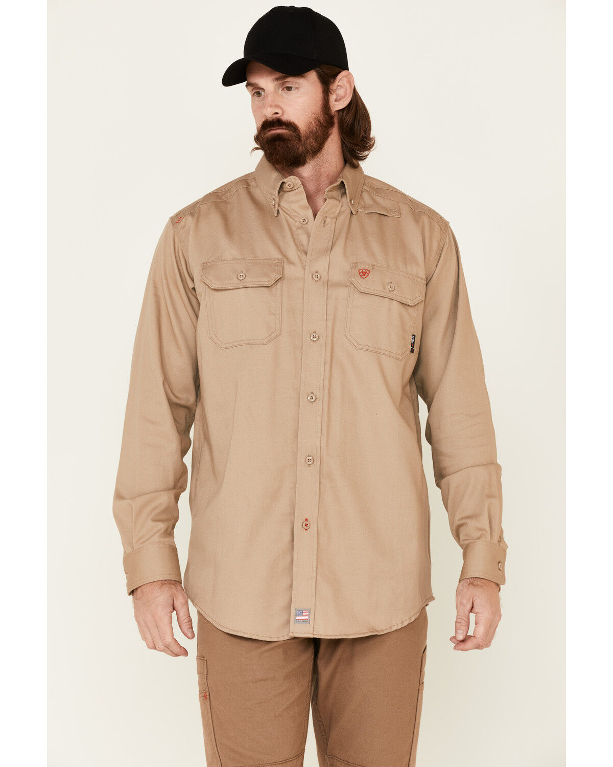 Image #1 - Ariat Men's FR Solid Long Sleeve Button Down Twill Work Shirt - Big, Beige/khaki, hi-res