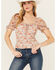 Image #1 - Ash & Violet Women's Short Sleeve Floral Smocked Crop Top, Multi, hi-res