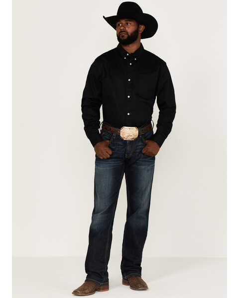 Image #2 - RANK 45® Men's Basic Twill Long Sleeve Button-Down Western Shirt - Big , Black, hi-res