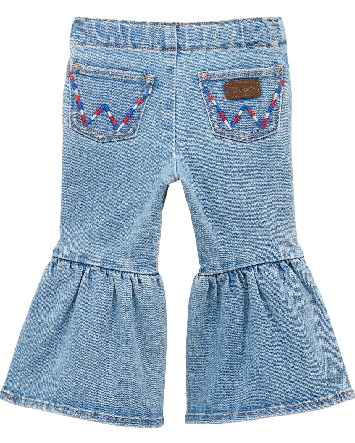 Image #1 - Wrangler Toddler Girls' Light Wash Americana Pull-On Flare Jeans, Blue, hi-res