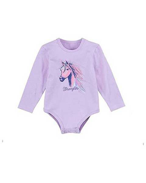 Wrangler Infant Girls' Horse Graphic Long Sleeve Onesie, Purple, hi-res