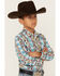 Image #2 - Wrangler Boys' Checotah Southwestern Striped Long Sleeve Pearl Snap Western Shirt, Blue, hi-res