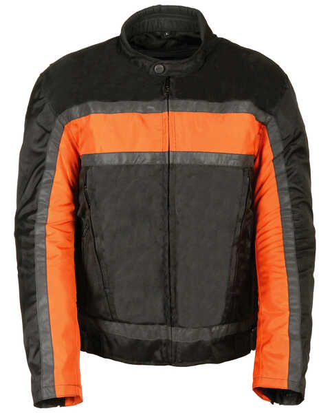 Milwaukee Leather Men's Reflective Stripe Racer Jacket - 4X, Black/orange, hi-res