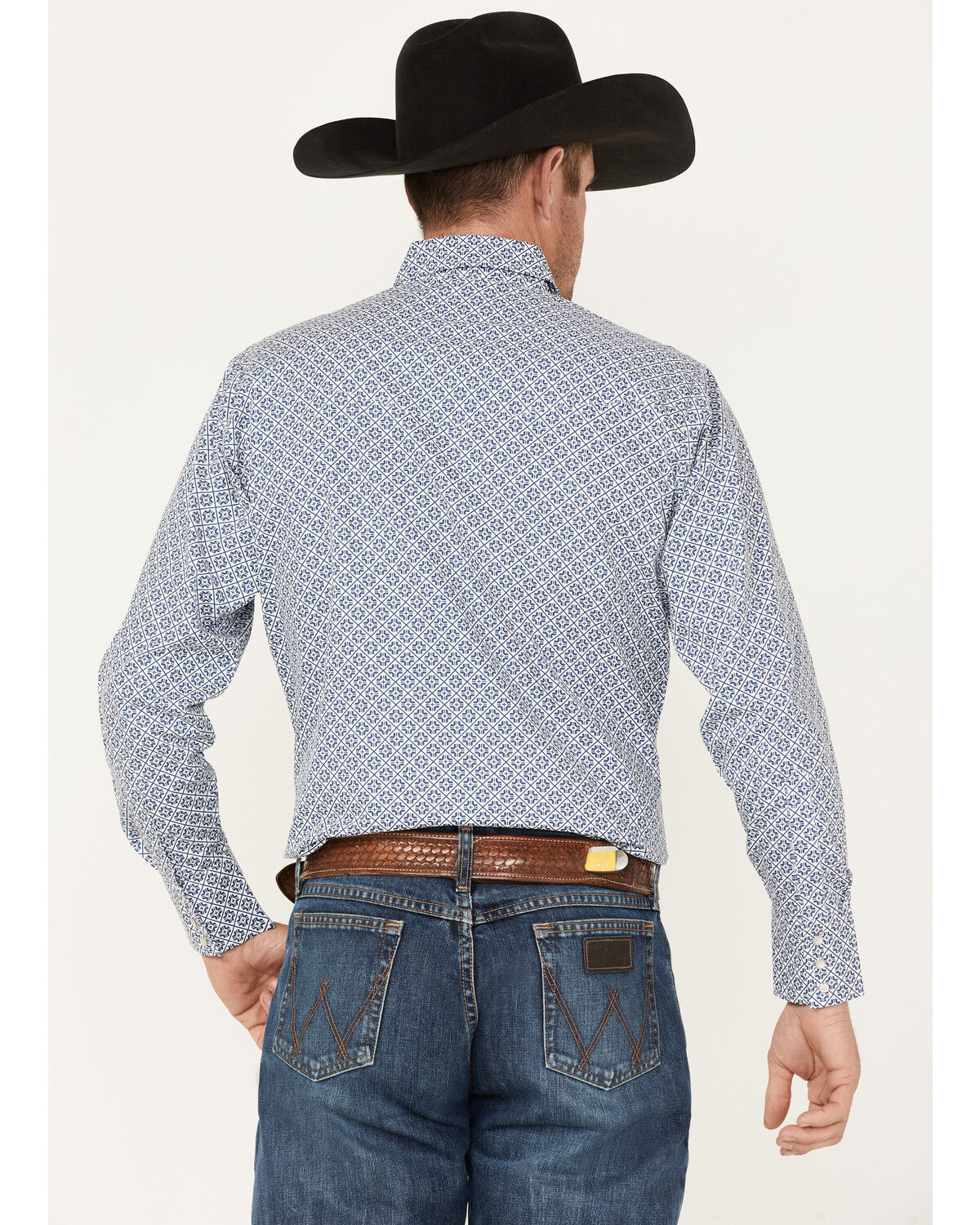Image #4 - Ely Walker Men's Geo Print Long Sleeve Pearl Snap Western Shirt, Blue, hi-res