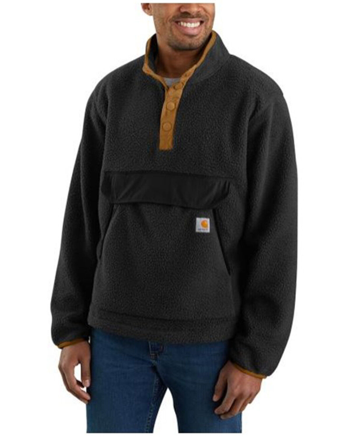 Image #1 - Carhartt Men's Relaxed Fit Quarter-Snap Fleece Pullover, Black, hi-res
