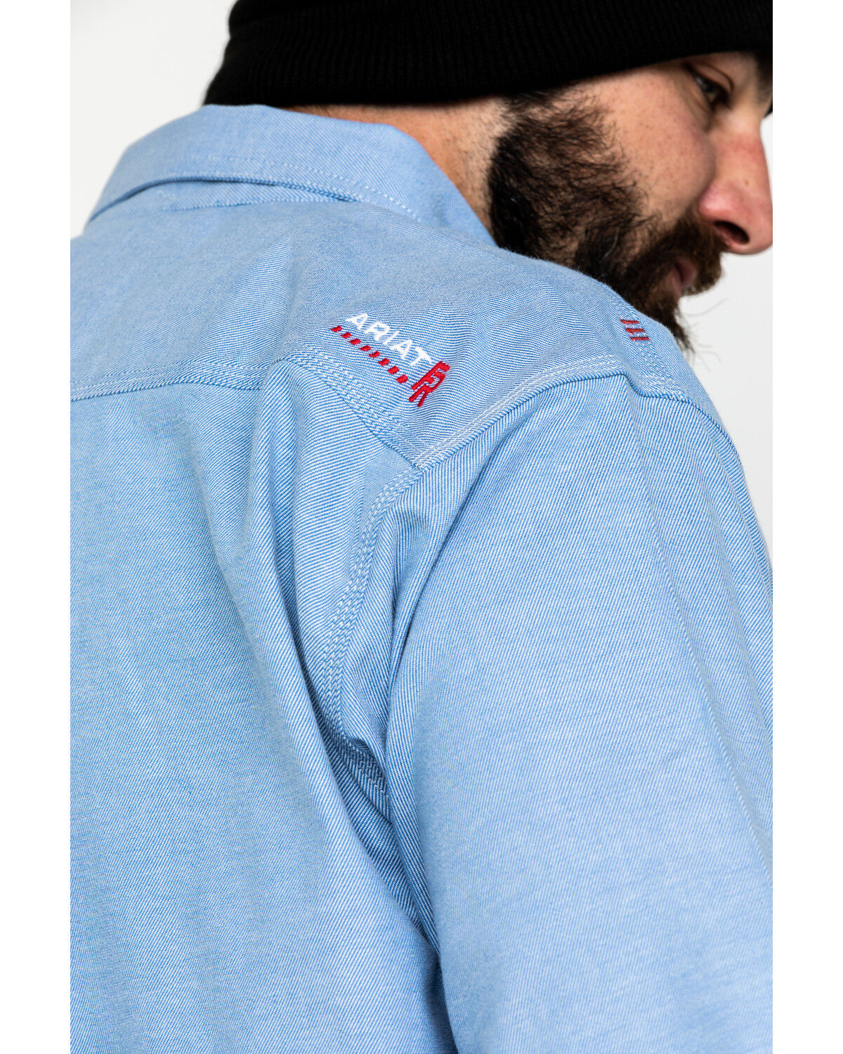 Image #2 - Ariat Men's FR Solid Durastretch Long Sleeve Work Shirt, Blue, hi-res