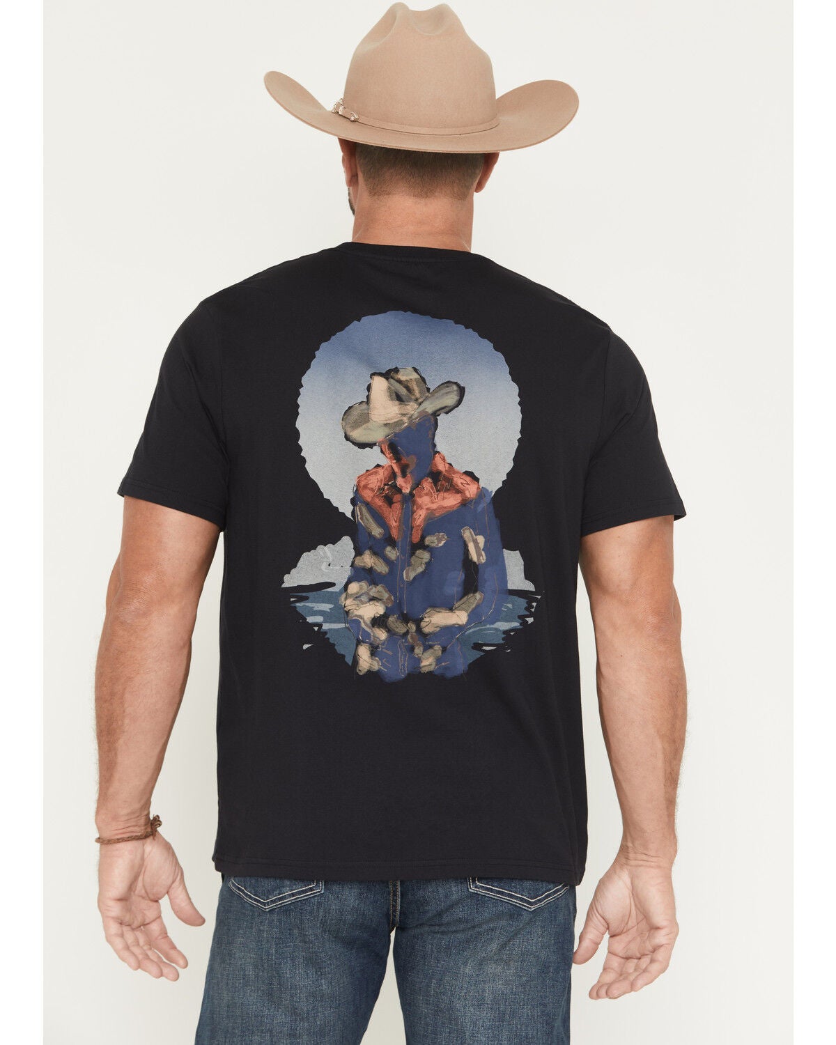 Image #1 - Wrangler Men's Cowboy Jim Watercolor Short Sleeve Graphic T-Shirt, Black, hi-res