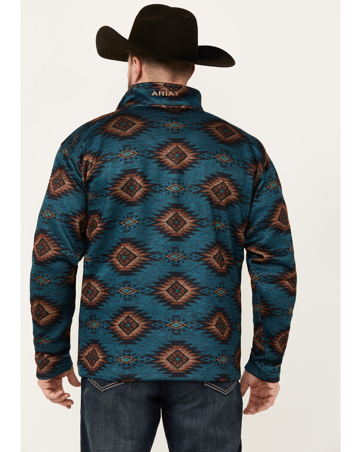 Image #4 - Ariat Men's Caldwell Southwestern Print 1/4 Zip Pullover, Dark Blue, hi-res