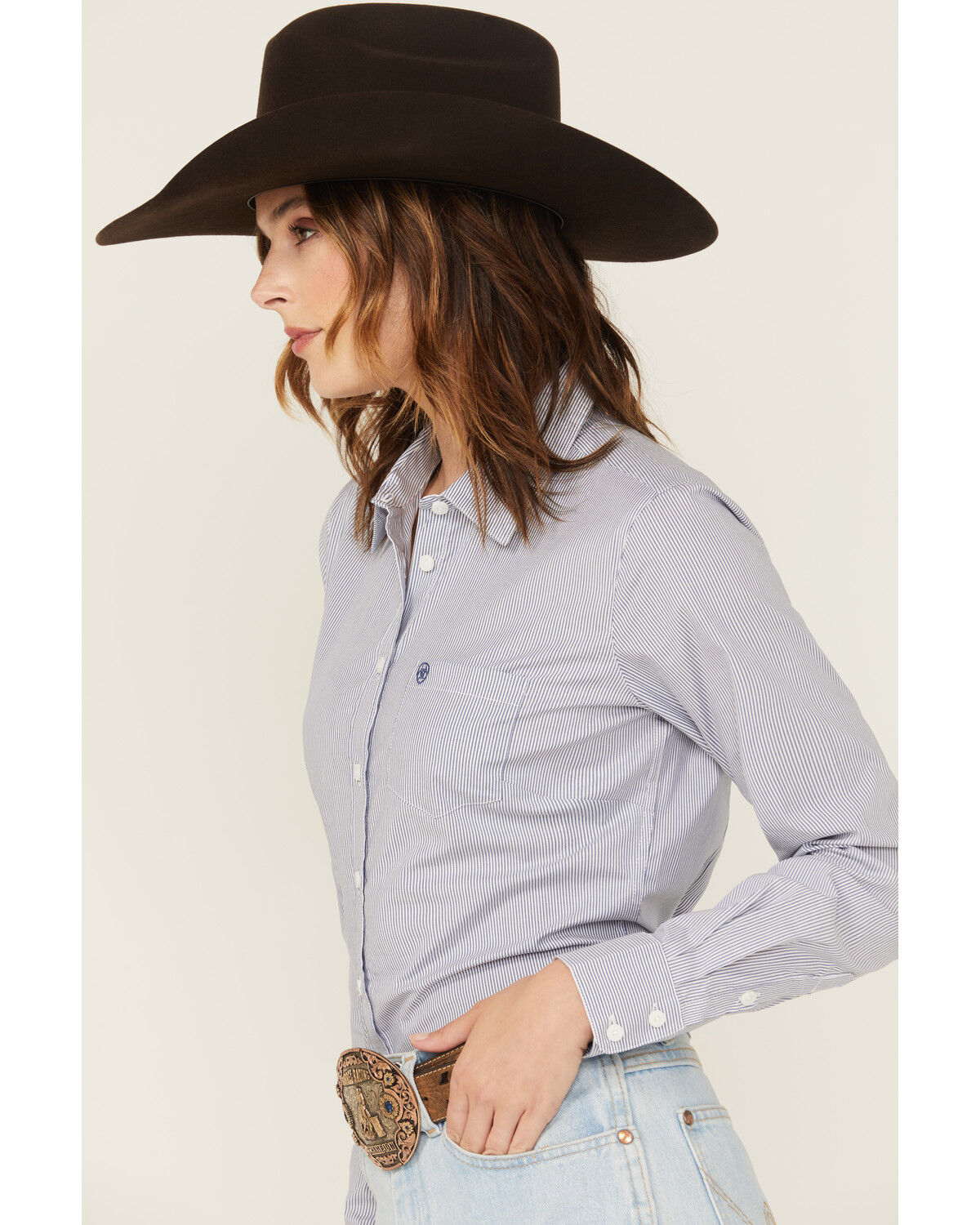 Image #2 - Ariat Women's Kirby Striped Print Long Sleeve Button-Down Stretch Western Shirt, Blue, hi-res