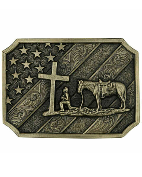 Montana Silversmiths Men's Christian Cowboy Belt Buckle, Silver, hi-res
