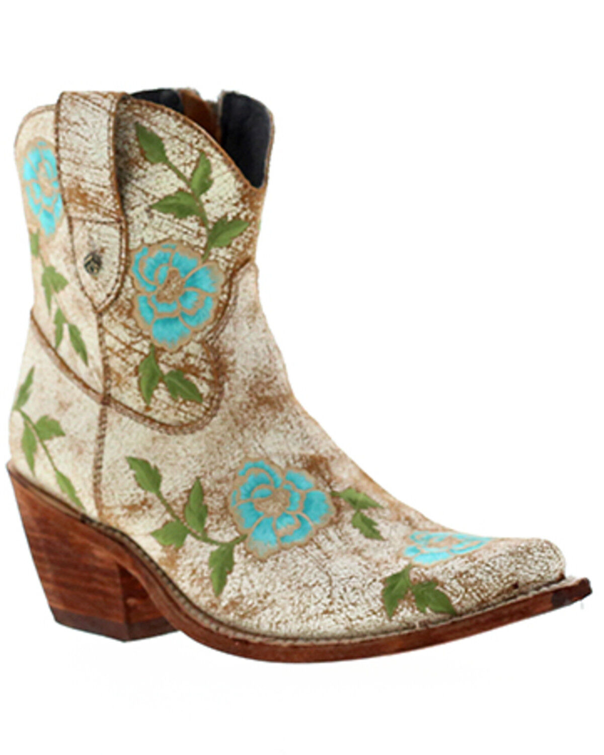 Image #1 - Liberty Black Women's Cobre Adela Floral Embroidered Western Booties - Snip Toe, White, hi-res