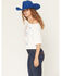 Image #2 - Budweiser Women's Logo Short Sleeve Off the Shoulder Graphic Tee, White, hi-res