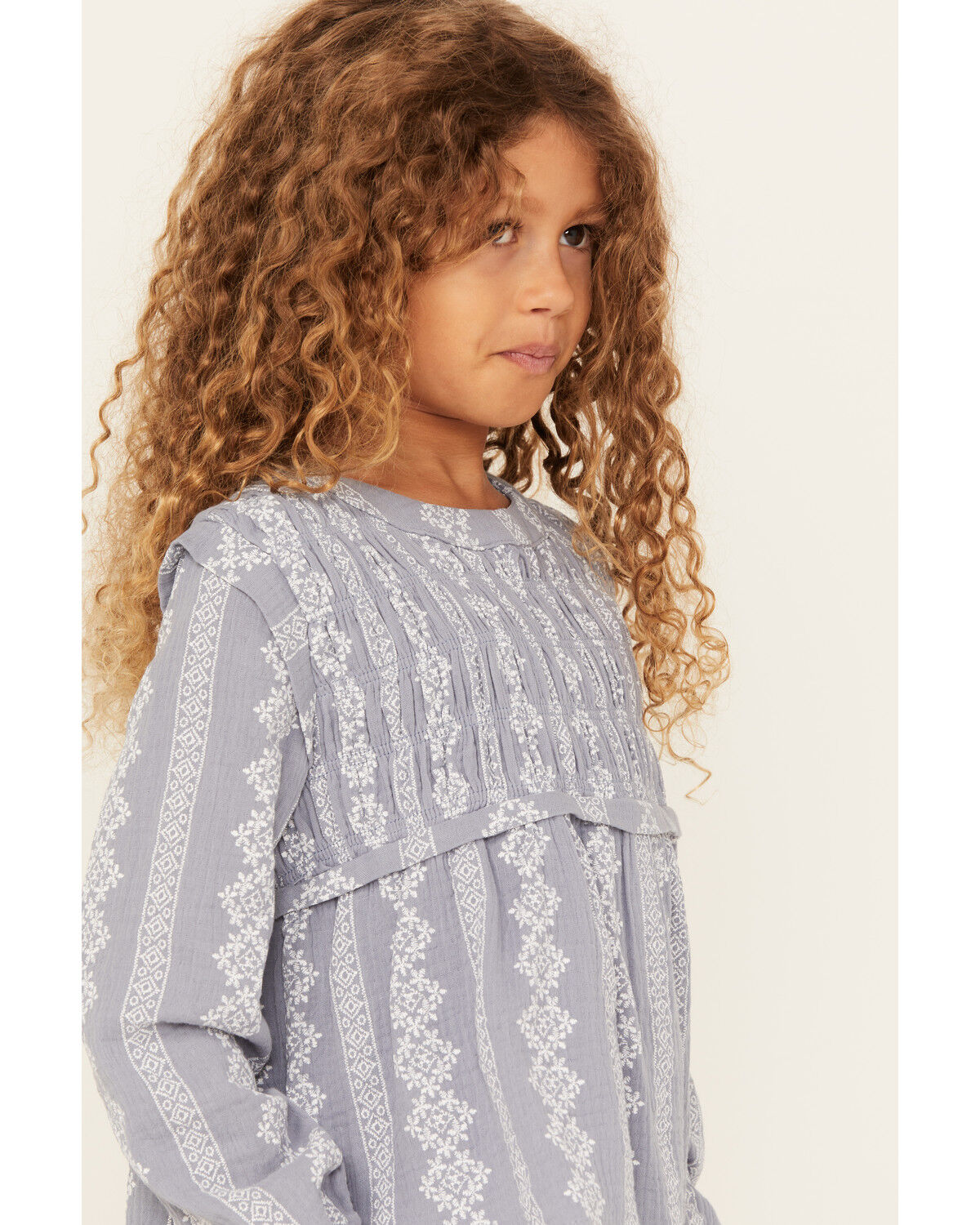 Image #2 - Hayden LA Girls' Printed Long Sleeve Woven Shirt, Blue, hi-res