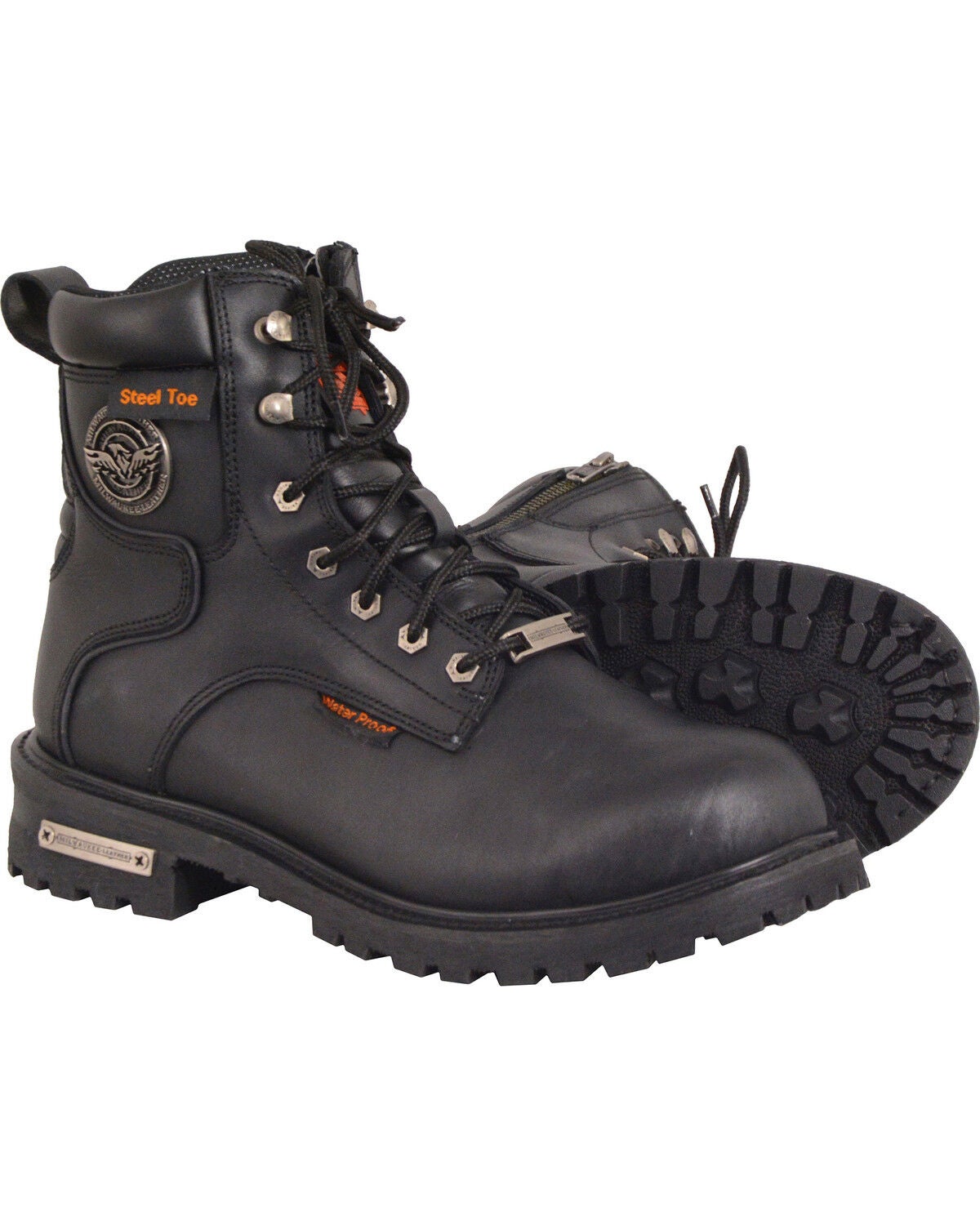 Milwaukee Leather Men's Black 6" Waterproof Lace Boots - Steel Toe, Black, hi-res