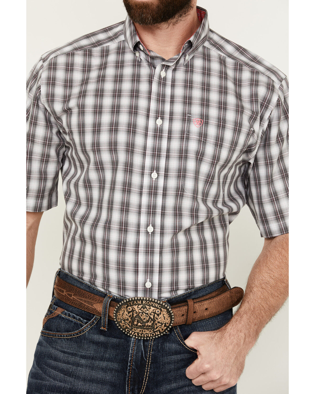 Image #3 - Ariat Men's Berkley Ombre Plaid Print Short Sleeve Button-Down Western Shirt, Black, hi-res