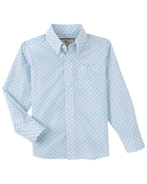 Image #1 - Wrangler Boys' 20x Geo Print Long Sleeve Button-Down Western Shirt , Beige, hi-res