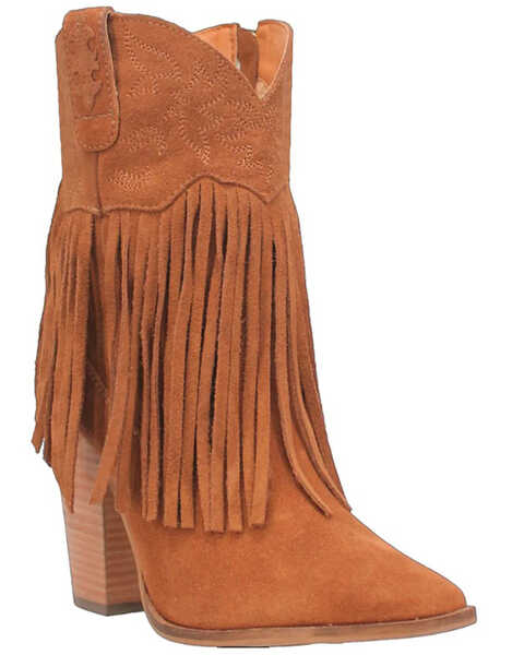Image #1 - Dingo Women's Crazy Train Leather Booties - Pointed Toe , Caramel, hi-res