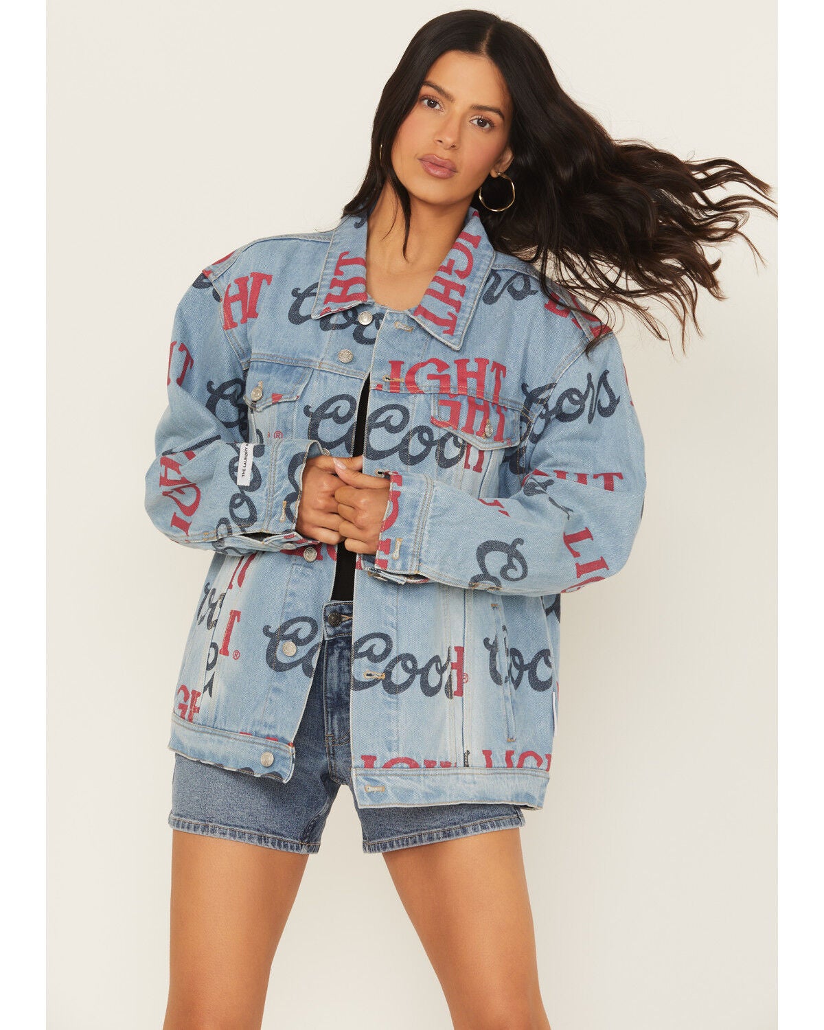 The Laundry Room Women's Medium Wash Coors Light Logo Print Denim Jacket, Medium Wash, hi-res